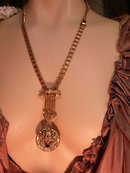 Antique Bacchus jeweled locket necklace bookchain and brooch