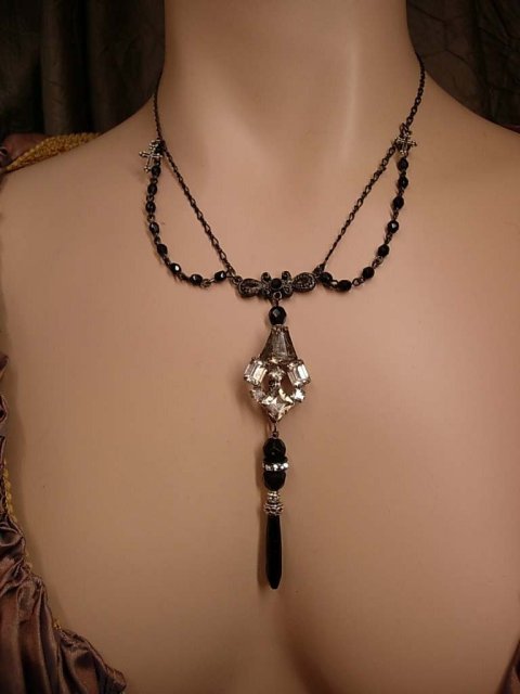 Old rosary beads and Vintage Rhinestone drop necklace
