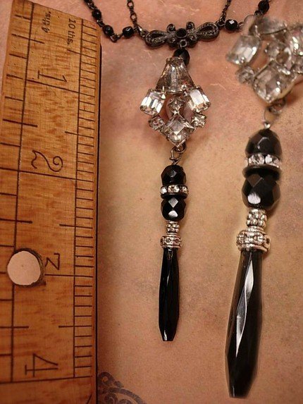 Old rosary beads and Vintage Rhinestone drop necklace