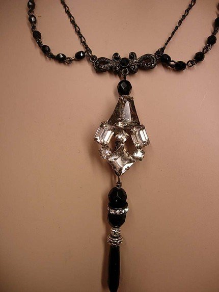 Old rosary beads and Vintage Rhinestone drop necklace