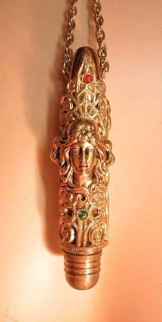 Baroque Mucha Nouveau woman hidden compartment jeweled pendant necklace