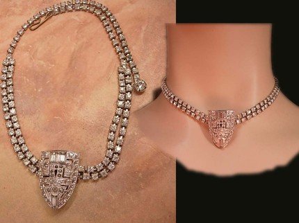 Vintage 20's Deco glam Rhinestone choker with fabulous centerpiece