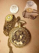 Exotic Mucha Nouveau goddess pocketwatch scent locket on jeweled slide chain
