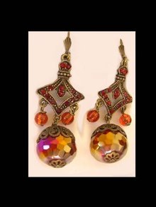 Huge FIREBALL Crystal Gypsy Ruby glass BIg Drop earrings
