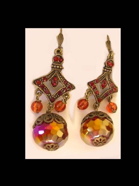 Huge FIREBALL Crystal Gypsy Ruby glass BIg Drop earrings
