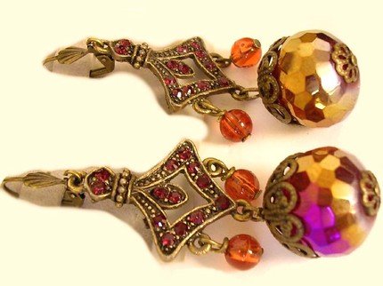 Huge FIREBALL Crystal Gypsy Ruby glass BIg Drop earrings