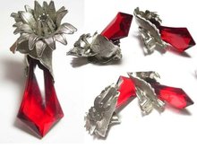 Vintage chunky RED prism flowered over the top earrings