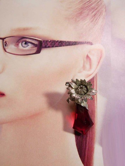 Vintage chunky RED prism flowered over the top earrings
