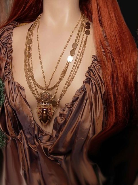 Bizarre Egyptian Scarab jeweled swag necklace dripping in chains