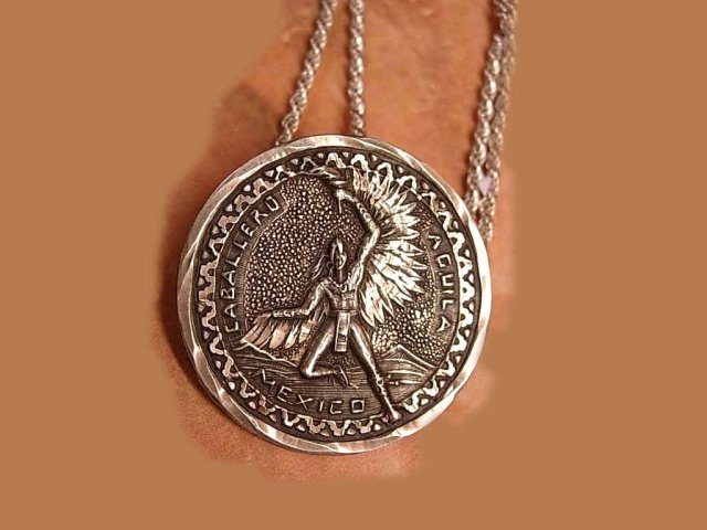 1950's Sterling Caballero Winged Indian Coin Necklace SIGNEd and hallmarked