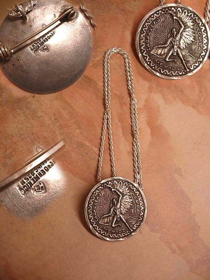 1950's Sterling Caballero Winged Indian Coin Necklace SIGNEd and hallmarked