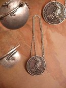 1950's Sterling Caballero Winged Indian Coin Necklace SIGNEd and hallmarked