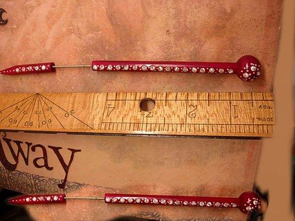 VINTAGE Deco Hatpin with RED Paste Rhinestone Celluloid LONG Flapper design