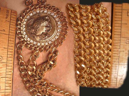 GOthic revival medallion thick chain necklace with nouveau faces