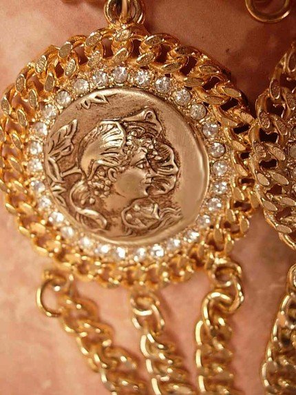 GOthic revival medallion thick chain necklace with nouveau faces