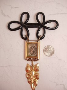 VIntage 1897 Louisiana Rag Huge charm watch fob brooch with miniature glass cased music