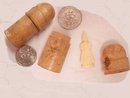 Antique carved Wood Thimble case with religious icon