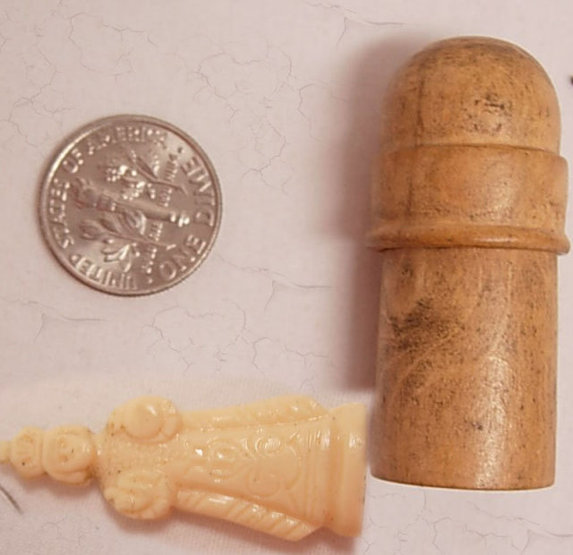 Antique carved Wood Thimble case with religious icon