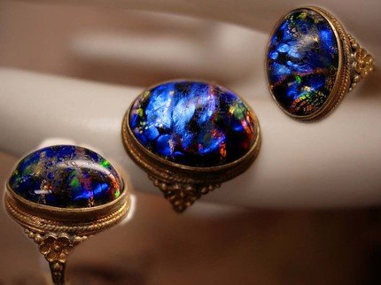Vintage Art Deco Black OPAL Egyptian Revival Ring