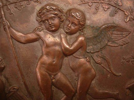 Rare Antique Bronze Cherub Coffin Plate Late 1800's plaque