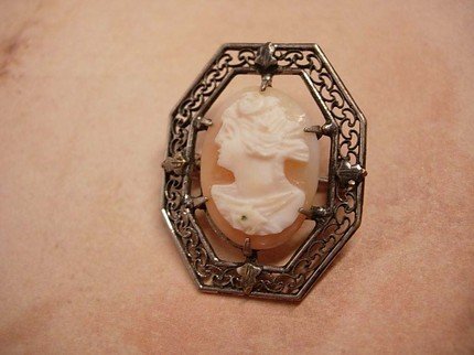 Victorian sterling Hallmarked Cameo Brooch with filigree frame