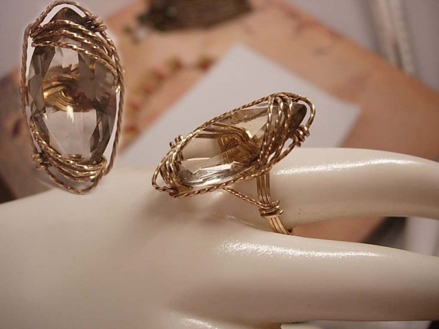 HUGE 15 ct Smoky Topaz Ring in Modernist setting