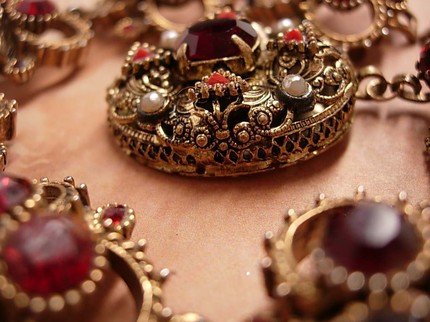 VIntage RED Rhinestone Victorian Brooch and Bracelet