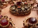 VIntage RED Rhinestone Victorian Brooch and Bracelet