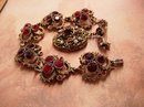 VIntage RED Rhinestone Victorian Brooch and Bracelet