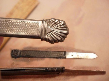 Mechanical Antique sterling Victorian secret compartment chatelaine letter opener page turner