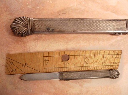 Mechanical Antique sterling Victorian secret compartment chatelaine letter opener page turner