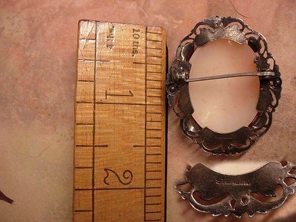 Antique sterling Flapper genuine carved cameo with marcasites BRooch