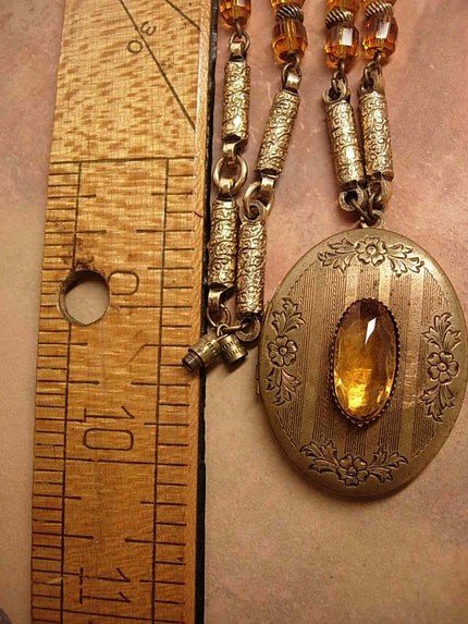 ANtique Art Deco Golden citrine Locket necklace