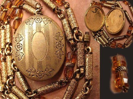 ANtique Art Deco Golden citrine Locket necklace