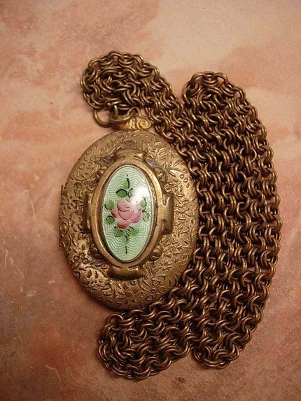 Antique deco Guilloche enamel Locket necklace JUST GORGEOUS