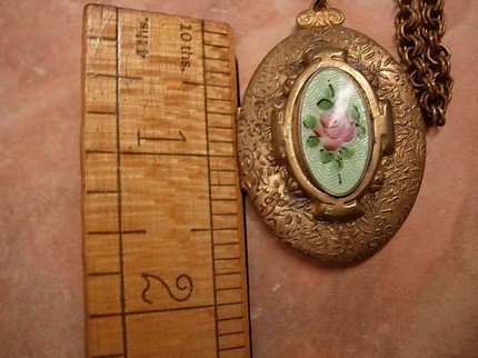 Antique deco Guilloche enamel Locket necklace JUST GORGEOUS
