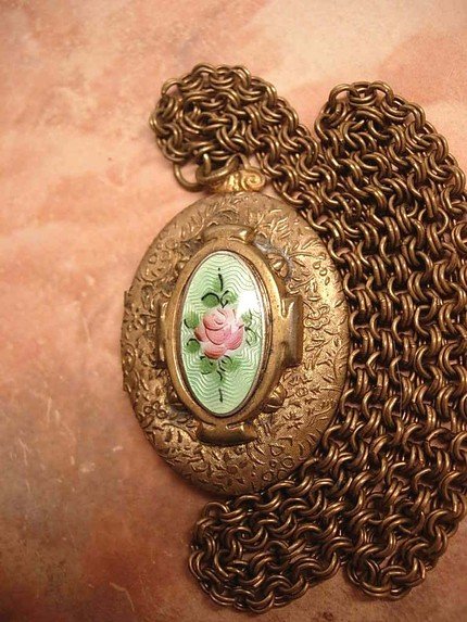 Antique deco Guilloche enamel Locket necklace JUST GORGEOUS