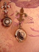 Vintage DEco Enamel pocketwatch locket and Fleur de lis Brooch