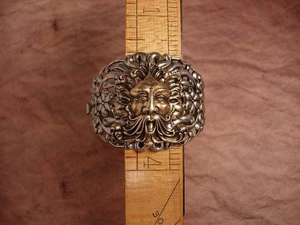 HUge Vintage Bacchus Relief bracelet hinged with figural mythology gargoyle God