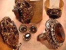 Baroque vintage Victorian Revival jeweled bracelet earrings and RING parure
