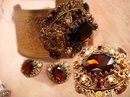 Baroque vintage Victorian Revival jeweled bracelet earrings and RING parure