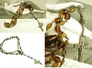 1920's sterling rosary cross on tiered amber glass swags choker necklace