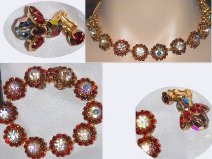 Fabulous WEiss signed Aurora borealis FLorette Necklace bracelet and earrings
