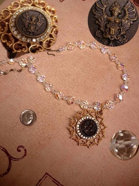 ANtique Nouveau jeweled Angel Crystal choker Necklace