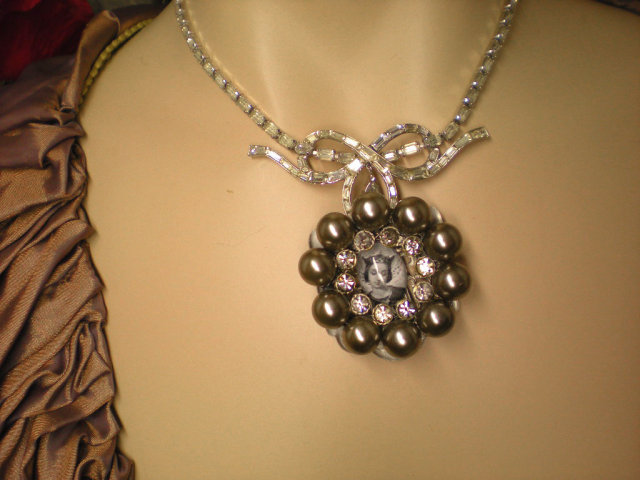 Vintage French Saint PEarl and rhinestone icon necklace