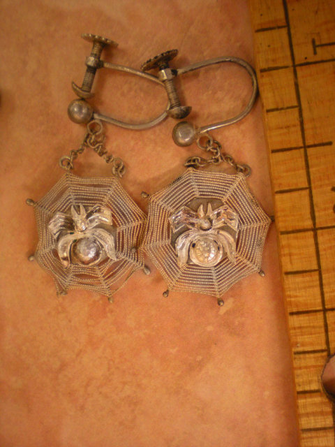 Vintage Deco SPider and Web Earrings