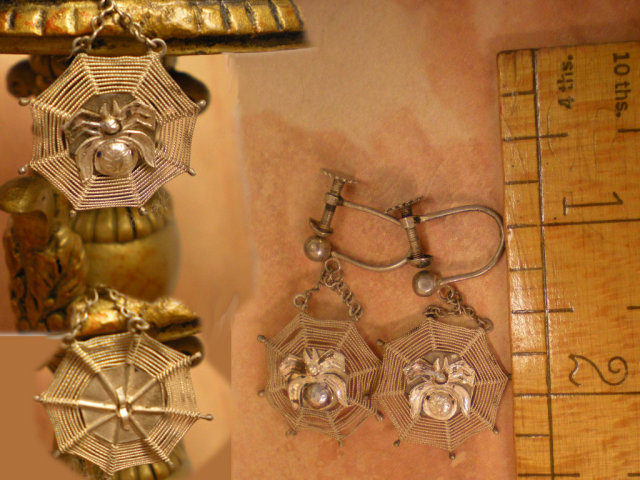 Vintage Deco SPider and Web Earrings