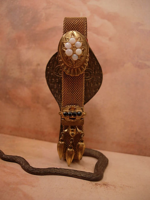 Antique Opal Victorian SLide Bracelet Mesh with tassels