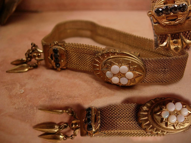 Antique Opal Victorian SLide Bracelet Mesh with tassels