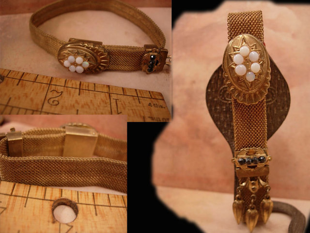 Antique Opal Victorian SLide Bracelet Mesh with tassels